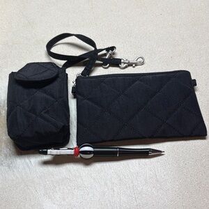 Black Quilted Wristlet and Pouch Set